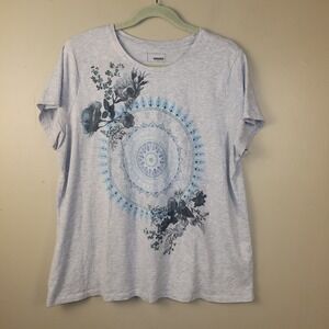 Sonoma XL Gray Floral Mandala Tee Short Sleeve T Shirt Casual Boho Top Womens